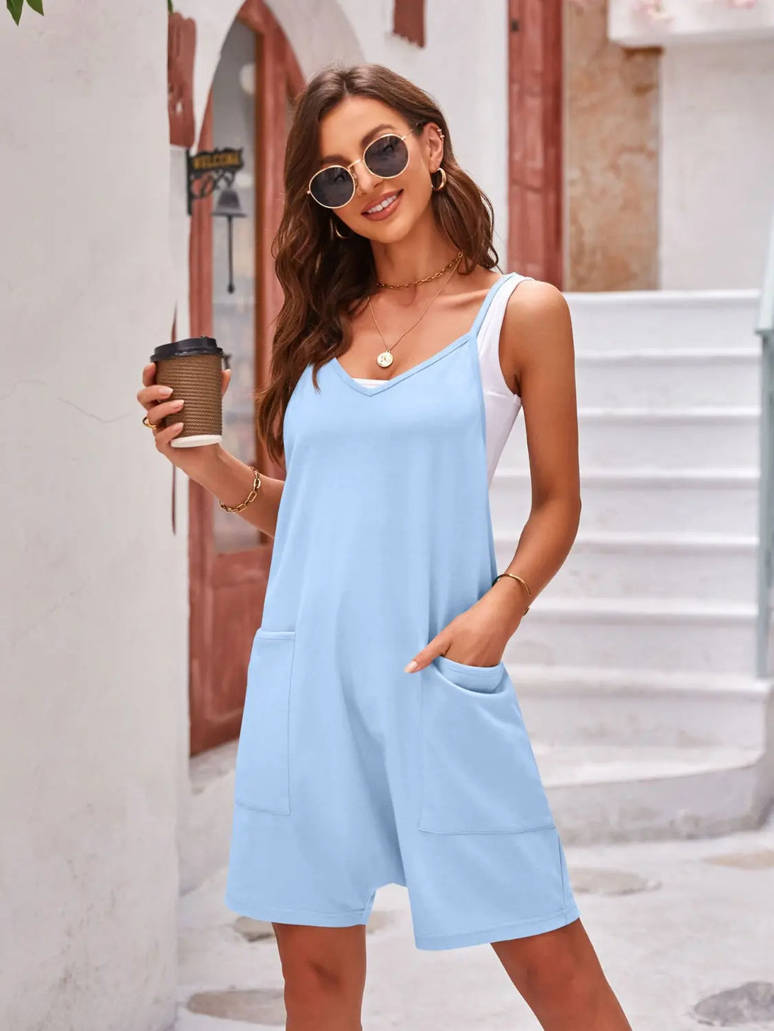 Spaghetti Strap Romper with Pockets Trendsi