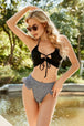Halter Neck Top and Houndstooth Bottom Bikini Set Trendsi