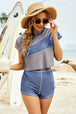 Tank,  Round Neck Tee and Shorts Three-Piece Swim Set Trendsi