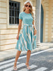 Printed Tie Waist Short Sleeve Dress -BazaarBey - www.shopbazaarbey.com