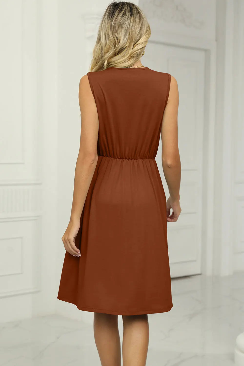 Pocketed V-Neck Wide Strap Dress -BazaarBey - www.shopbazaarbey.com