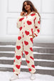 Fuzzy Heart Zip Up Hooded Lounge Jumpsuit Trendsi