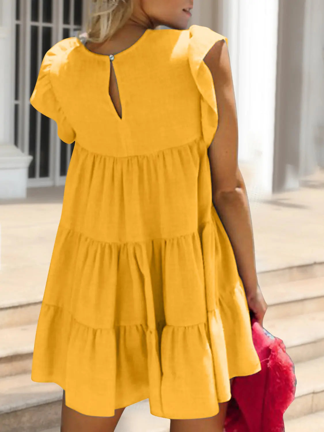 Ruched Round Neck Cap Sleeve Mini Dress -BazaarBey - www.shopbazaarbey.com