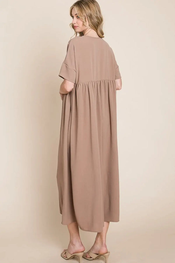  Round Neck Ruched Midi Dress -BazaarBey - www.shopbazaarbey.com