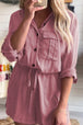 Collared Neck Drawstring Roll-Tab Sleeve Romper Trendsi