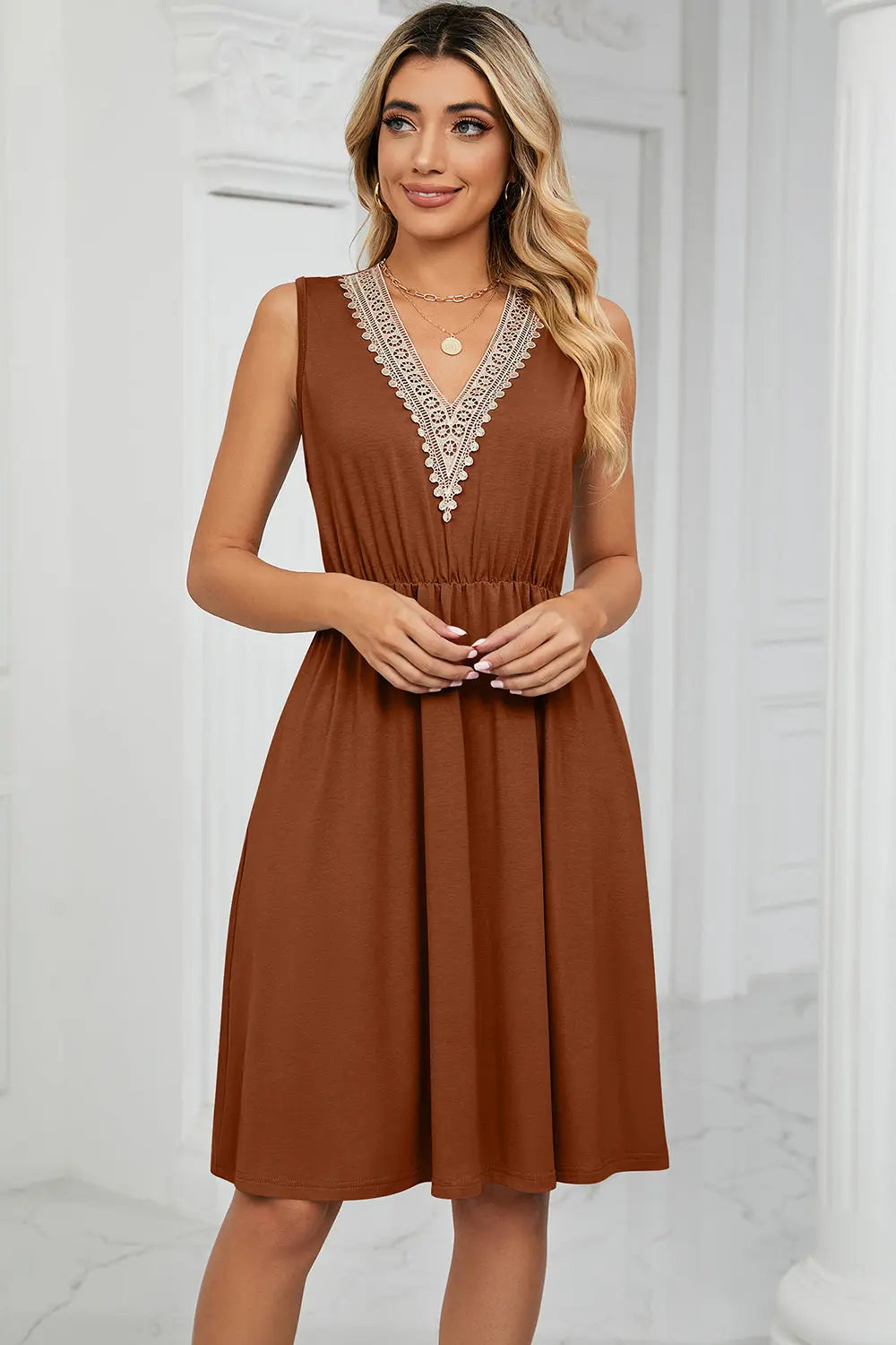 Pocketed V-Neck Wide Strap Dress -BazaarBey - www.shopbazaarbey.com
