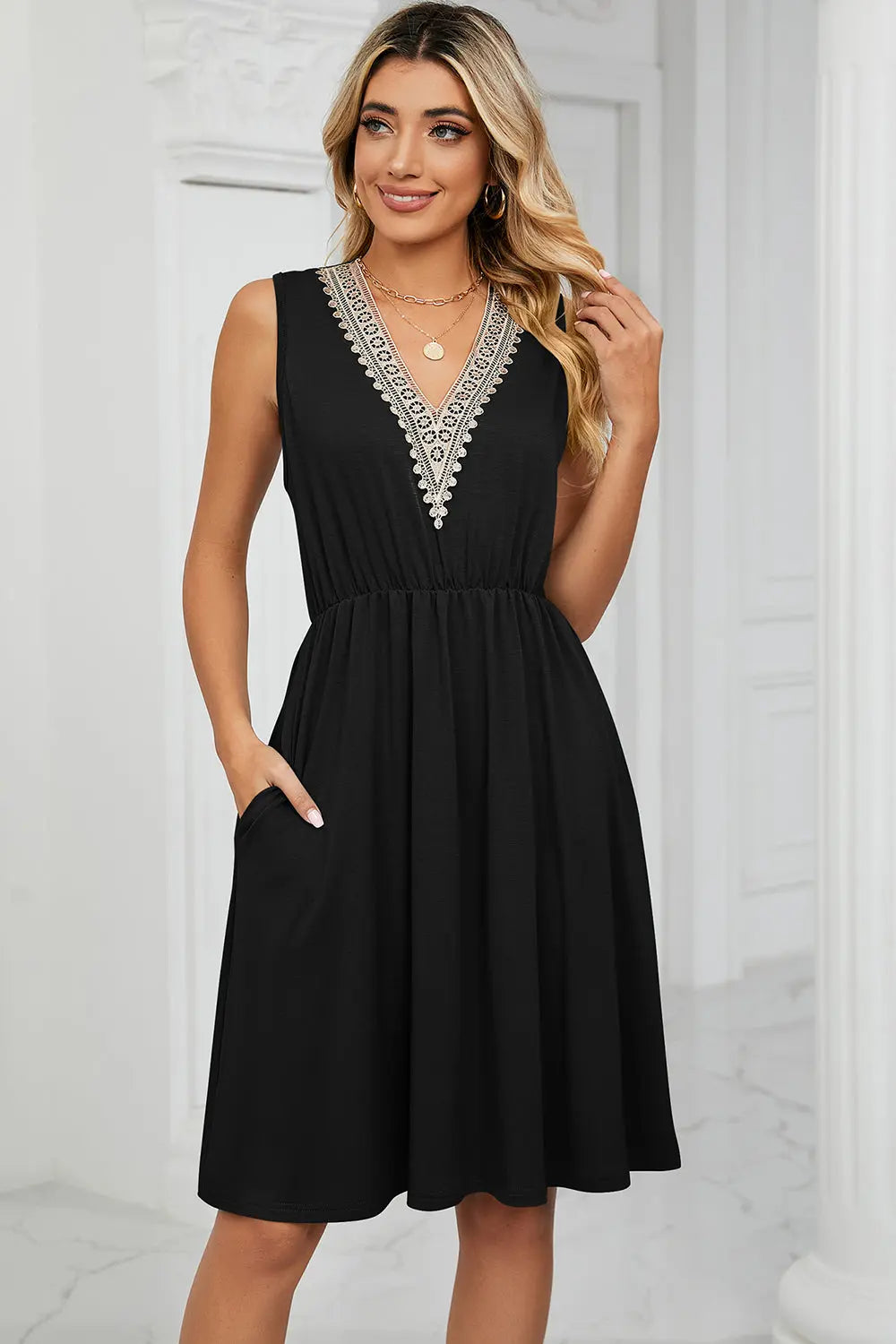 Pocketed V-Neck Wide Strap Dress -BazaarBey - www.shopbazaarbey.com