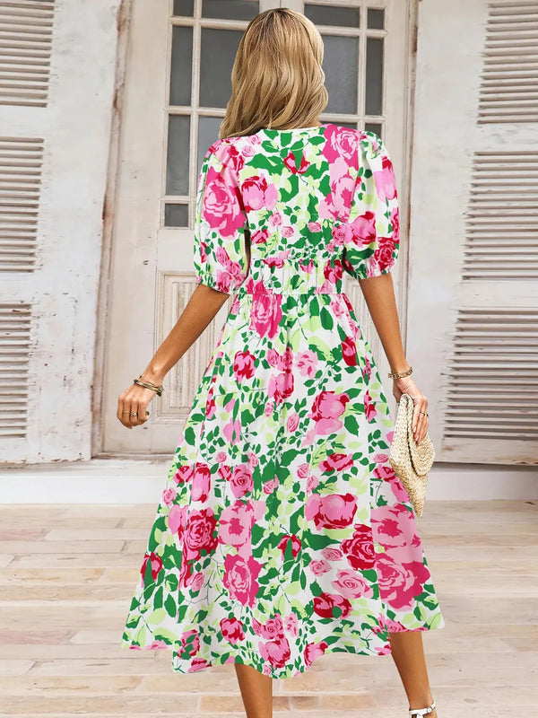 Ruched Printed  Short Sleeve Dress -BazaarBey - www.shopbazaarbey.com