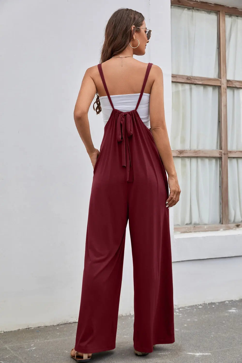 Tied Spaghetti Strap Wide Leg Jumpsuit Trendsi