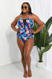 Floral Crisscross Spliced Mesh One-Piece Swimsuit Trendsi