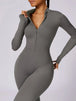 Zip Up Mock Neck Long Sleeve Jumpsuit Trendsi