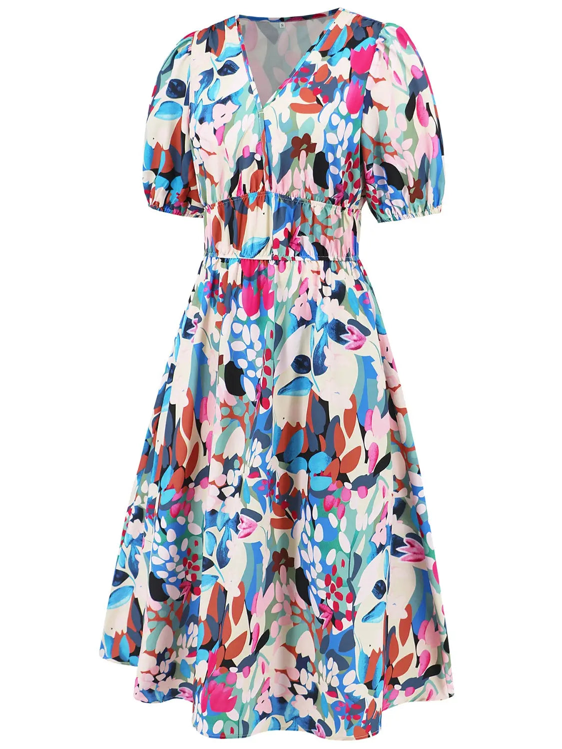 Ruched Printed  Short Sleeve Dress -BazaarBey - www.shopbazaarbey.com