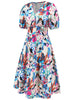 Ruched Printed  Short Sleeve Dress -BazaarBey - www.shopbazaarbey.com