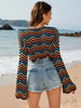 Striped Boat Neck Long Sleeve Cover Up Trendsi