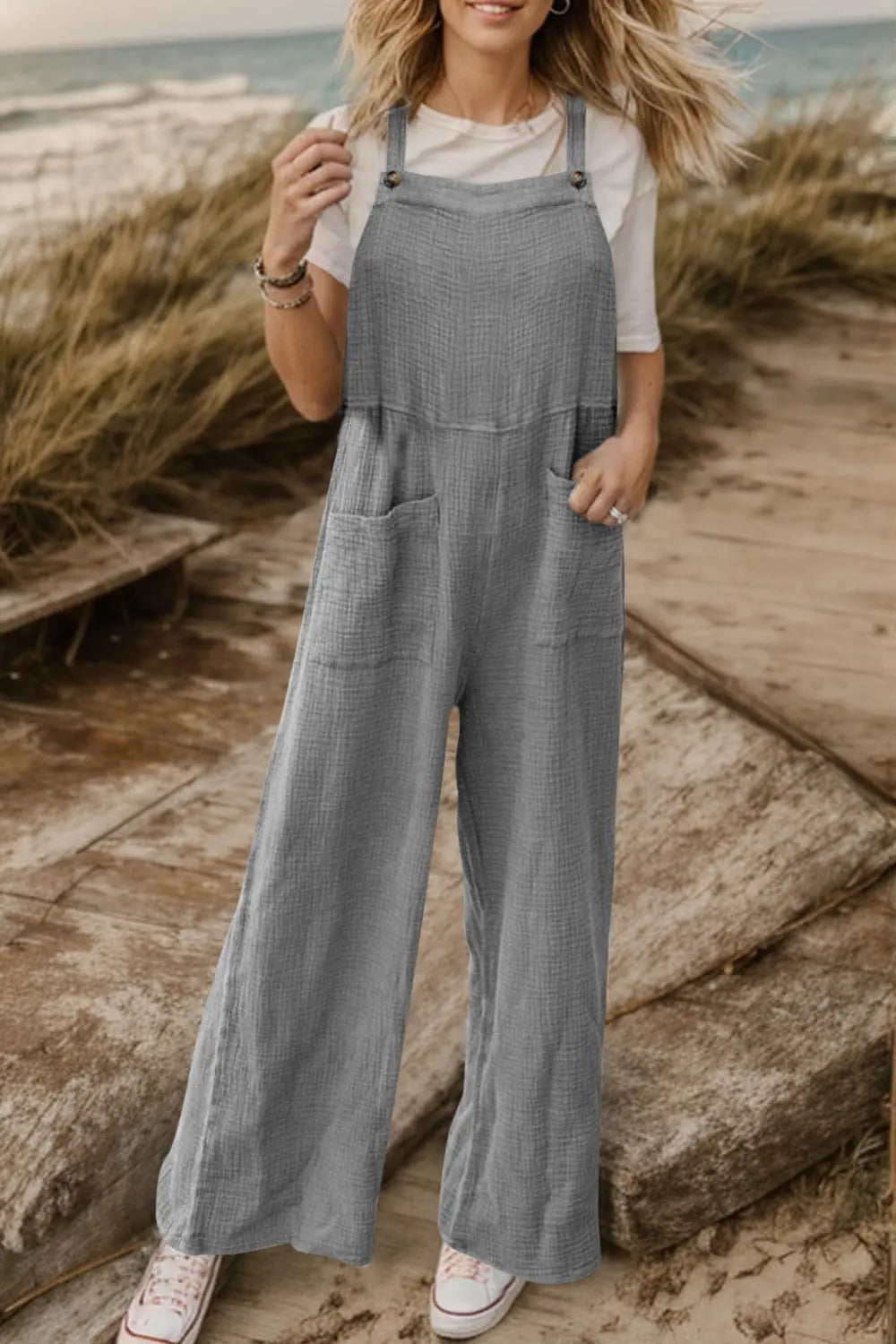 Wide Leg Front Pocket Jumpsuit Trendsi
