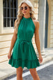 Ruched  Neck Tie Waist Mini Dress -BazaarBey - www.shopbazaarbey.com
