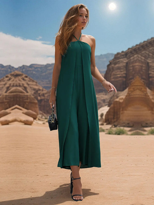 BazaarBey Layered Halter Neck Wide Leg Jumpsuit 