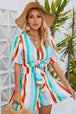 Striped Tie Front Romper Trendsi