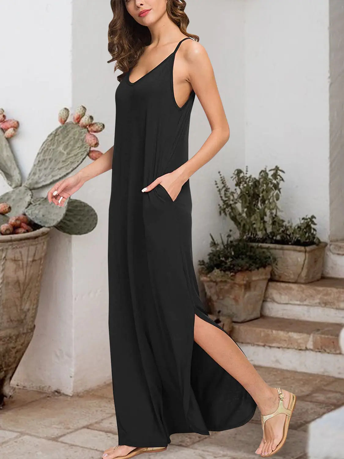 Slit Scoop Neck Sleeveless Dress -BazaarBey - www.shopbazaarbey.com