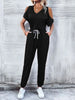 V-Neck Cold-Shoulder Jumpsuit with Pockets Trendsi