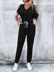 V-Neck Cold-Shoulder Jumpsuit with Pockets Trendsi