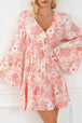 Smocked Printed Flare Sleeve Mini Dress -BazaarBey - www.shopbazaarbey.com