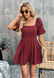 Square Neck Short Sleeve Smocked Romper Trendsi