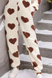 Fuzzy Heart Zip Up Hooded Lounge Jumpsuit Trendsi