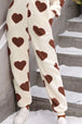 Fuzzy Heart Zip Up Hooded Lounge Jumpsuit Trendsi