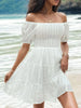 Smocked  Off-Shoulder Mini Dress -BazaarBey - www.shopbazaarbey.com