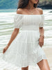 Smocked  Off-Shoulder Mini Dress -BazaarBey - www.shopbazaarbey.com
