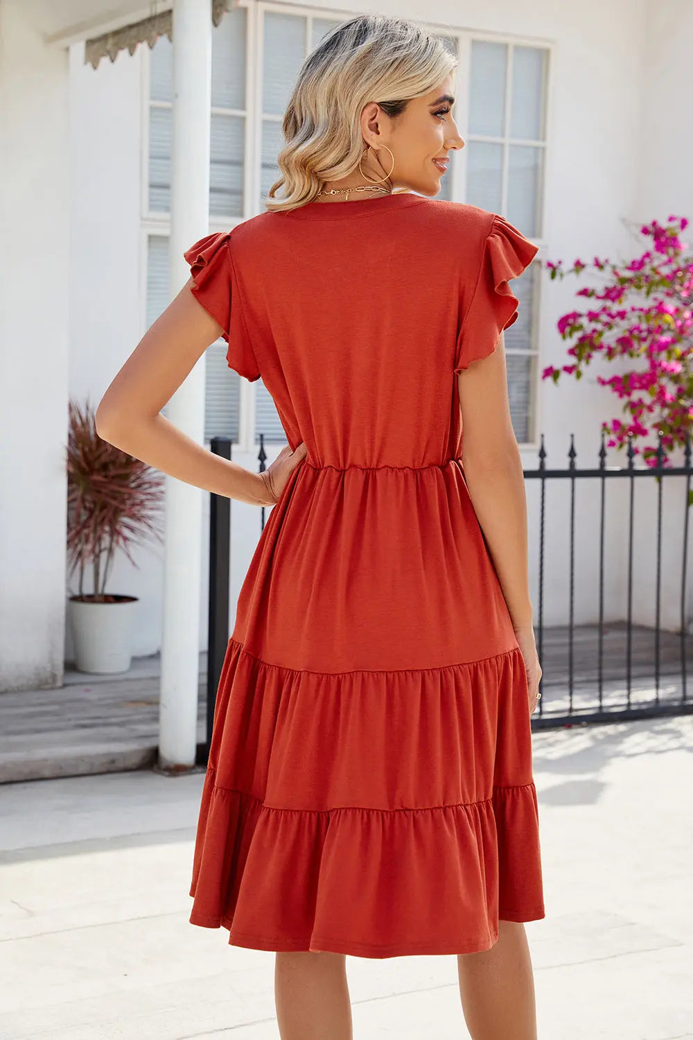 Ruched Notched Cap Sleeve Dress -BazaarBey - www.shopbazaarbey.com