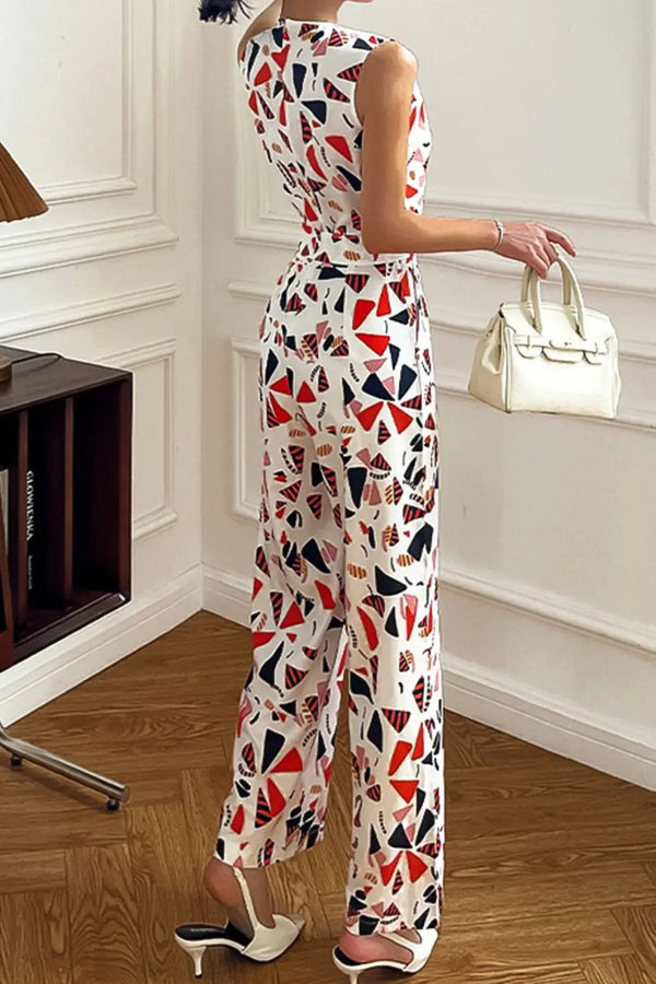 Printed Surplice Neck Sleeveless Jumpsuit Trendsi