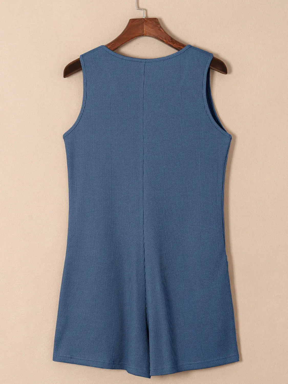Waffle-Knit Half Button Sleeveless Romper with Pockets Trendsi