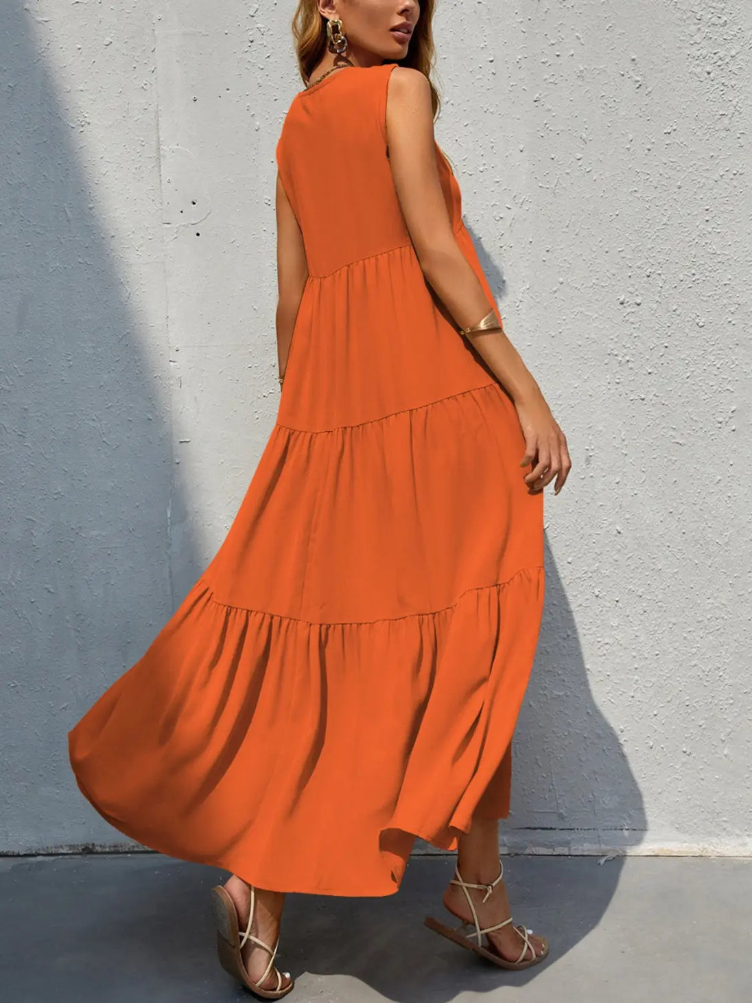 Tiered V-Neck Sleeve Dress -BazaarBey - www.shopbazaarbey.com