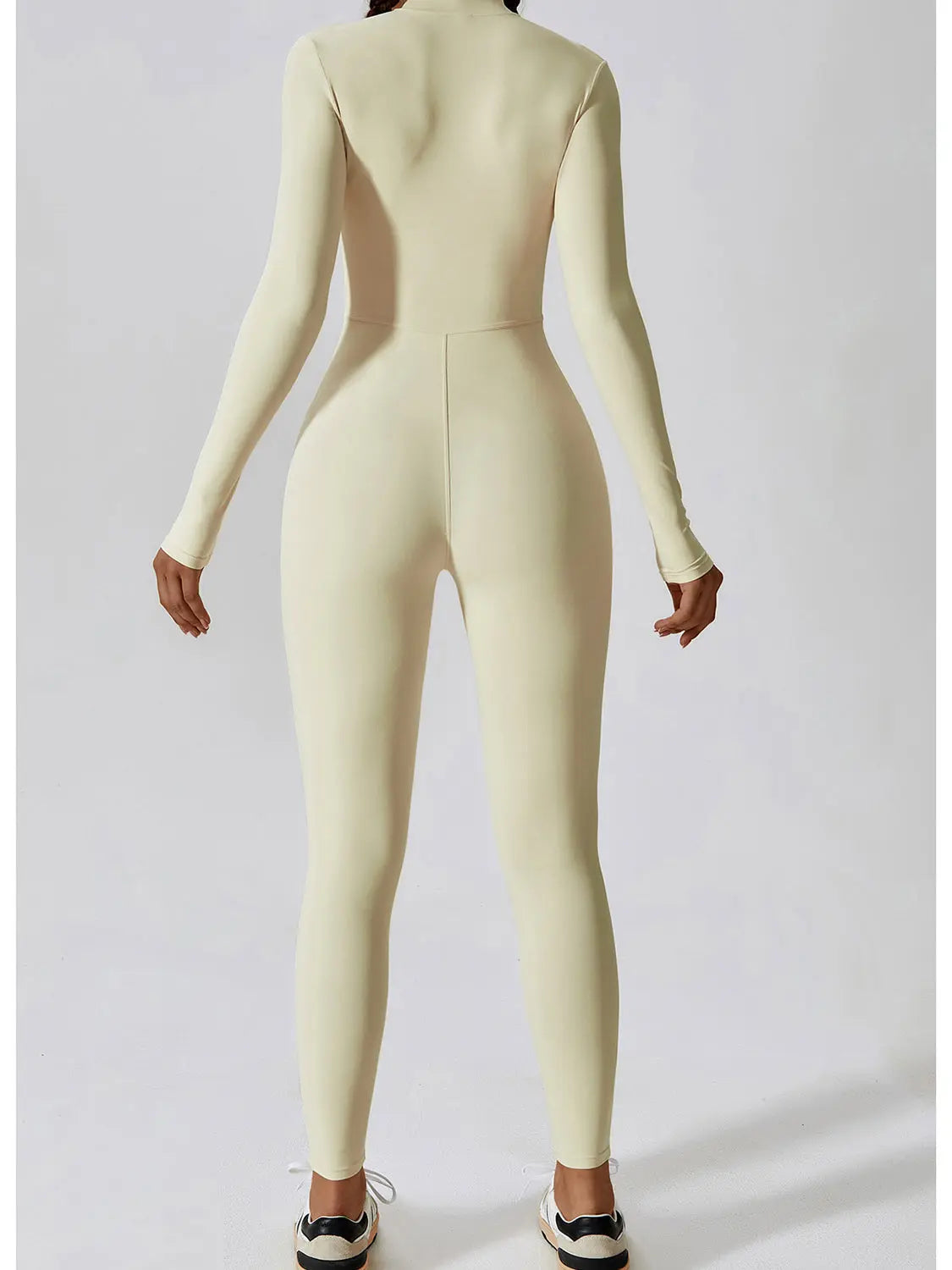 Zip Up Mock Neck Long Sleeve Jumpsuit Trendsi