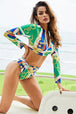 Printed Zip Up Three-Piece Swim Set Trendsi