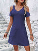  V-Neck Cold-Shoulder Dress -BazaarBey - www.shopbazaarbey.com