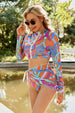 Printed Zip Up Three-Piece Swim Set Trendsi