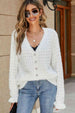 Openwork Flounce Sleeve Button-Up Fuzzy Cardigan Bazaarbey