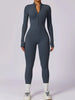 Zip Up Mock Neck Long Sleeve Jumpsuit Trendsi