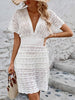 Openwork Plunge Short Sleeve Cover-Up Dress Trendsi