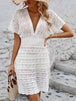 Openwork Plunge Short Sleeve Cover-Up Dress Trendsi