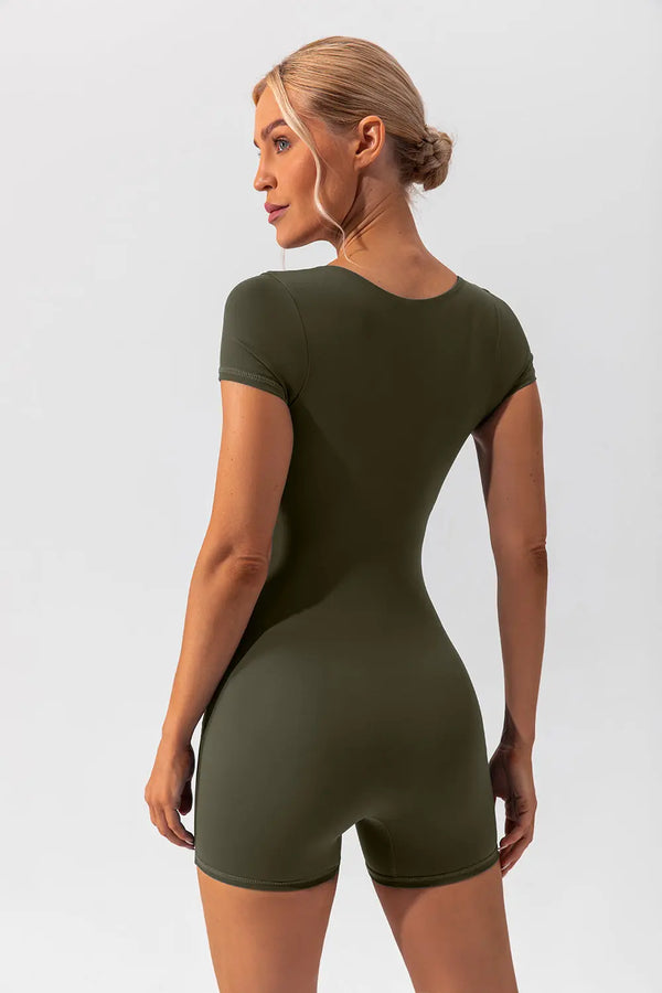 Square Neck Cap Sleeve Active Romper Trendsi