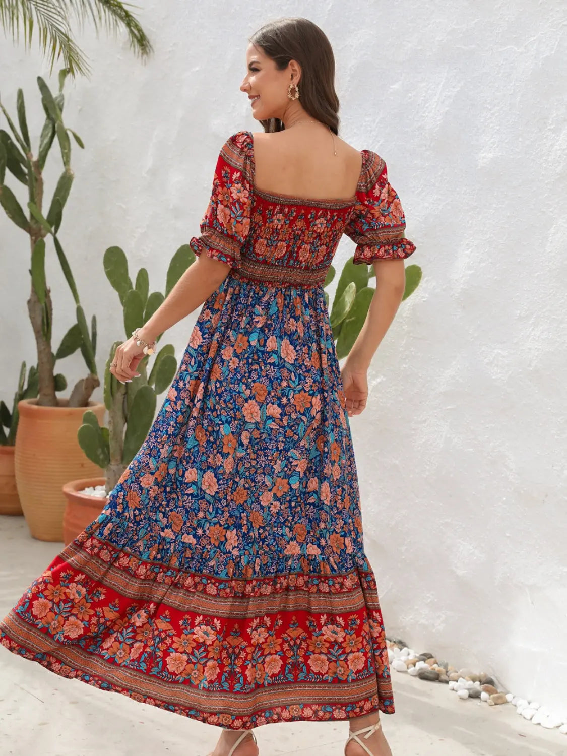 Floral Flounce Sleeve Midi Dress -BazaarBey - www.shopbazaarbey.com