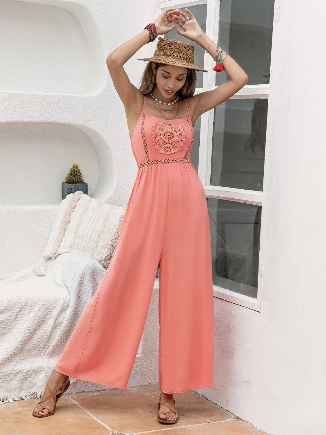  Spaghetti Strap Wide Leg Jumpsuit Trendsi