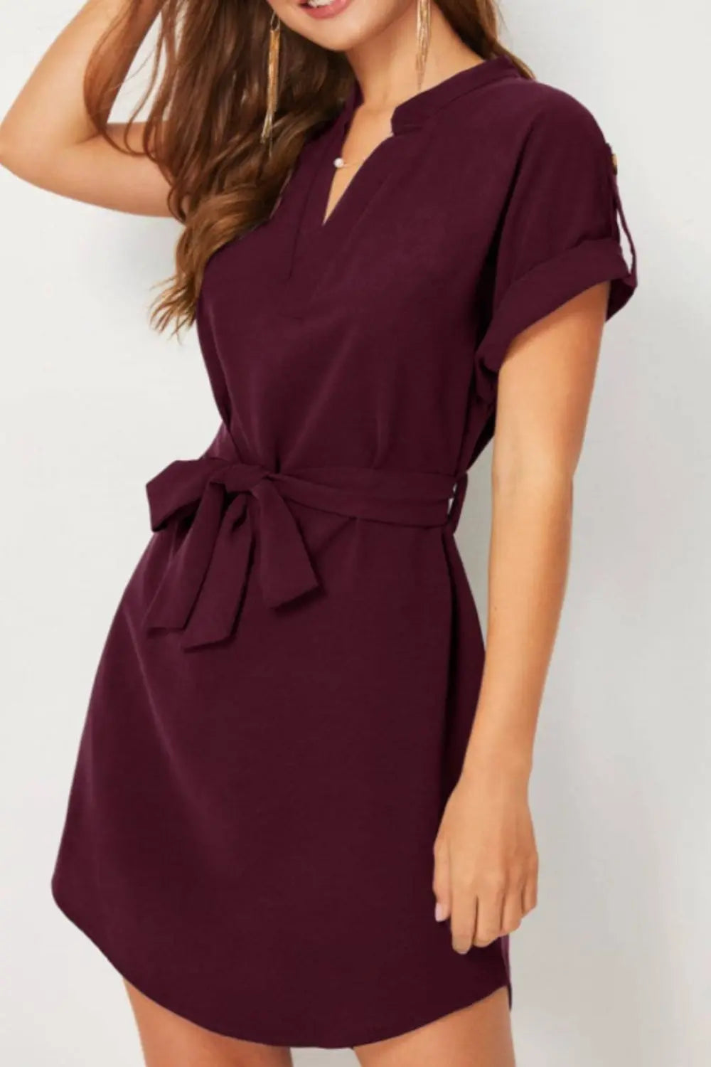 Tied Notched Short Sleeve Dress -BazaarBey - www.shopbazaarbey.com