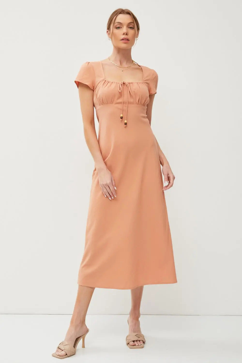  Square Neck Short Sleeve Midi Dress -BazaarBey - www.shopbazaarbey.com