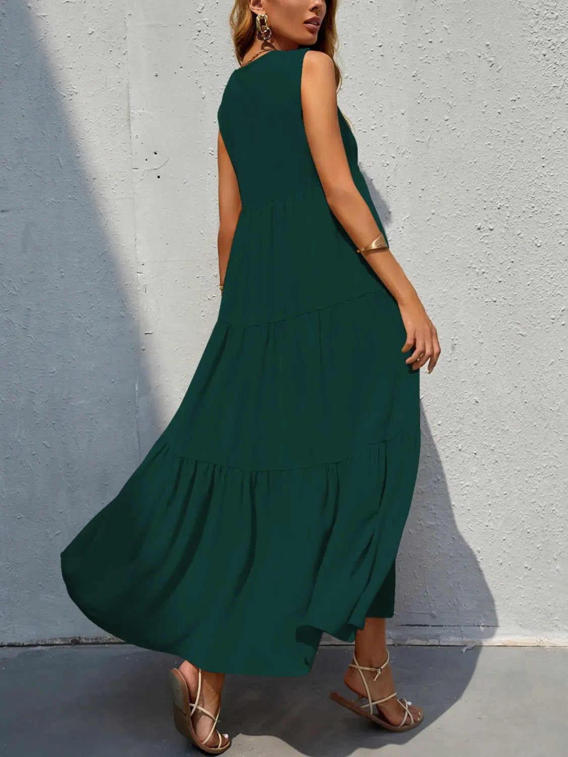 Tiered V-Neck Sleeve Dress -BazaarBey - www.shopbazaarbey.com