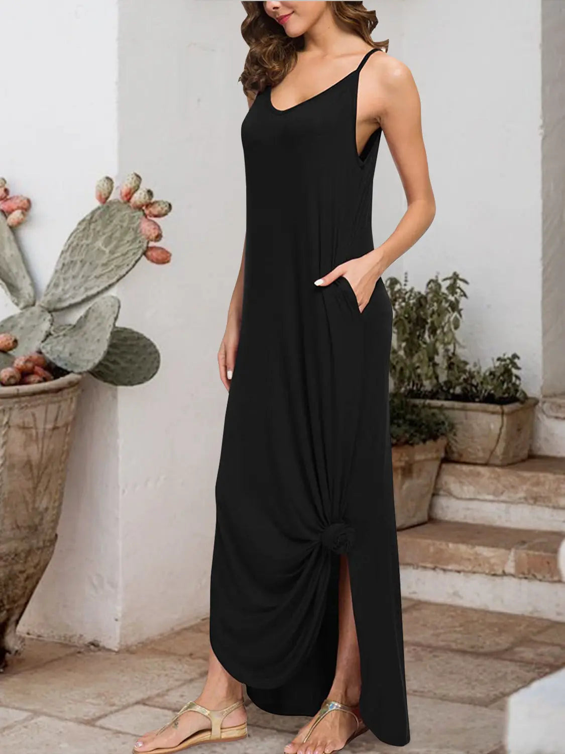 Slit Scoop Neck Sleeveless Dress -BazaarBey - www.shopbazaarbey.com
